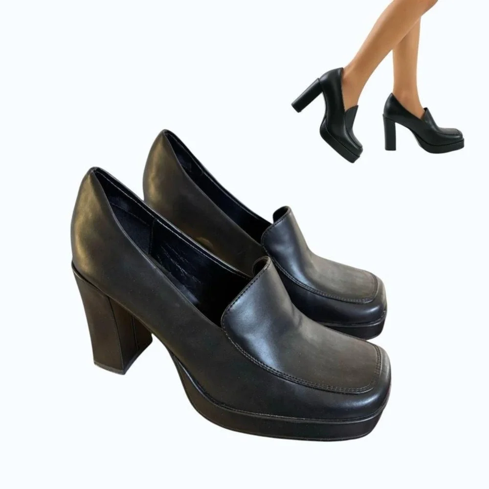 Vintage Y2K Splash‎ Chunky Black Platform Loafers sz. 6 like new🖤